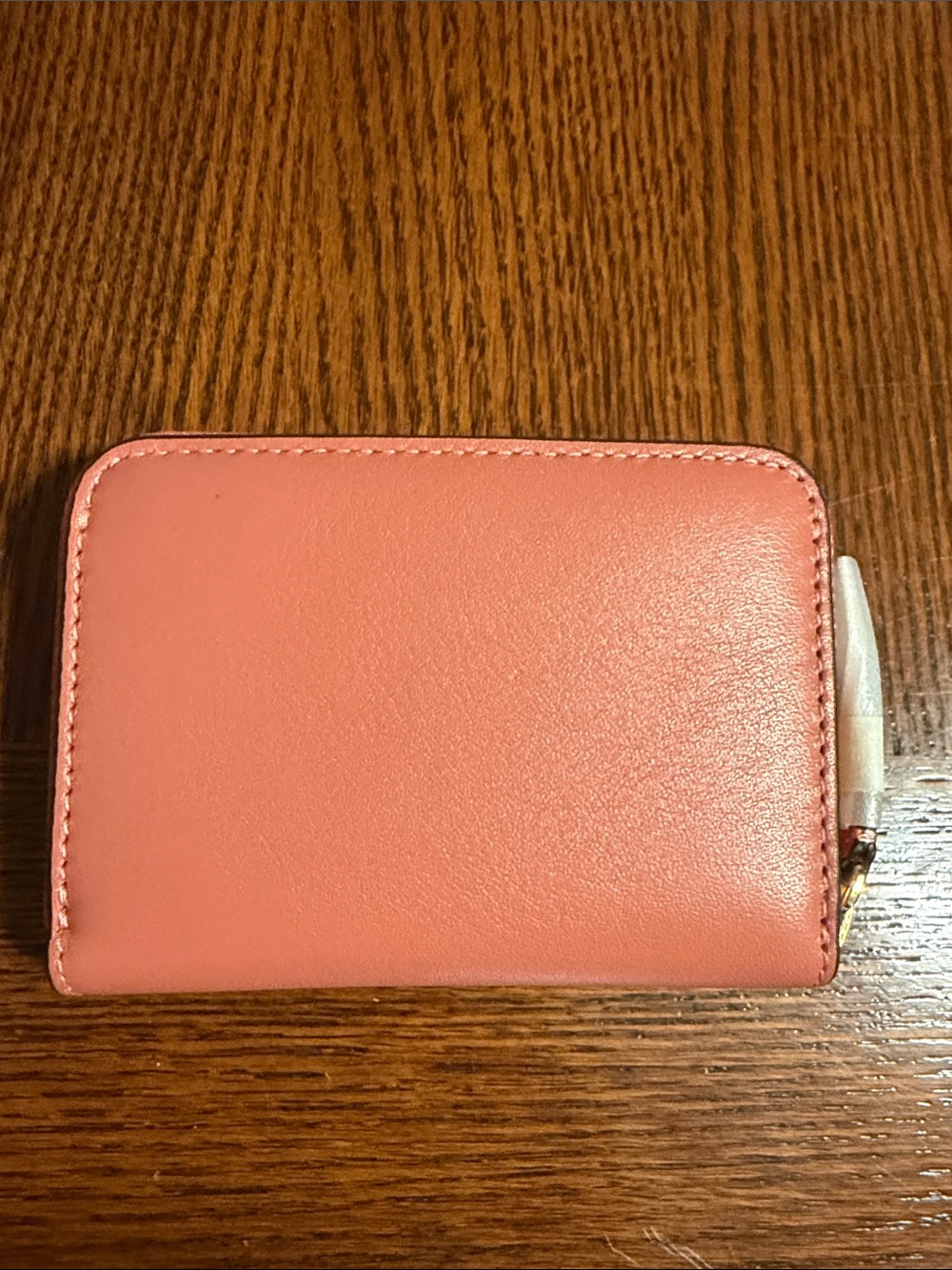 Ralph Lauren Coral Pink Leather Zip-Around Wallet with Gold RL Emblem - Picture 2 of 5